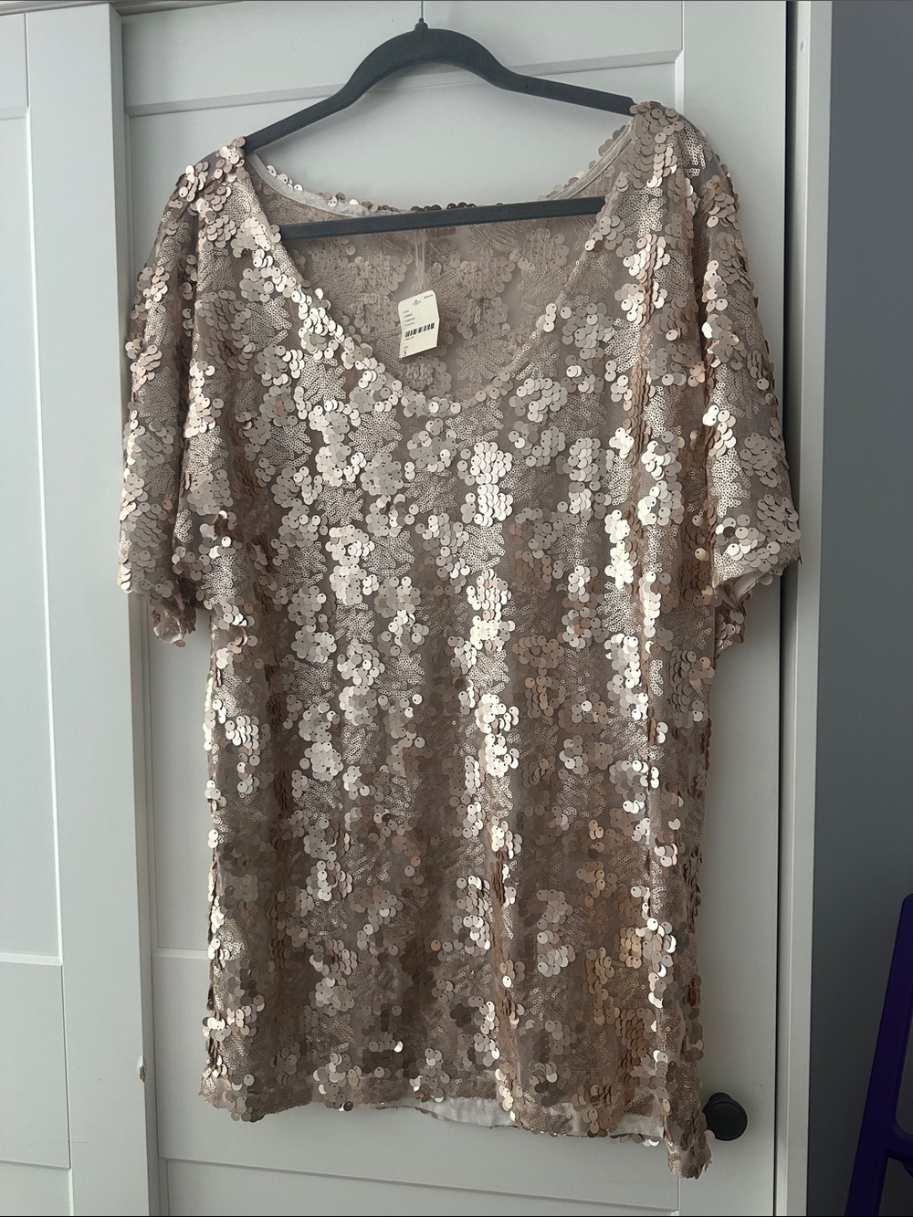 Free People Rose Gold Sequin V-Neck Tunic